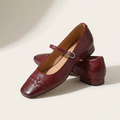 Damen Mary Jane Ballerinas mit geflochtener Struktur und eckiger Zehenpartie-Footwear for women-Alpenkind