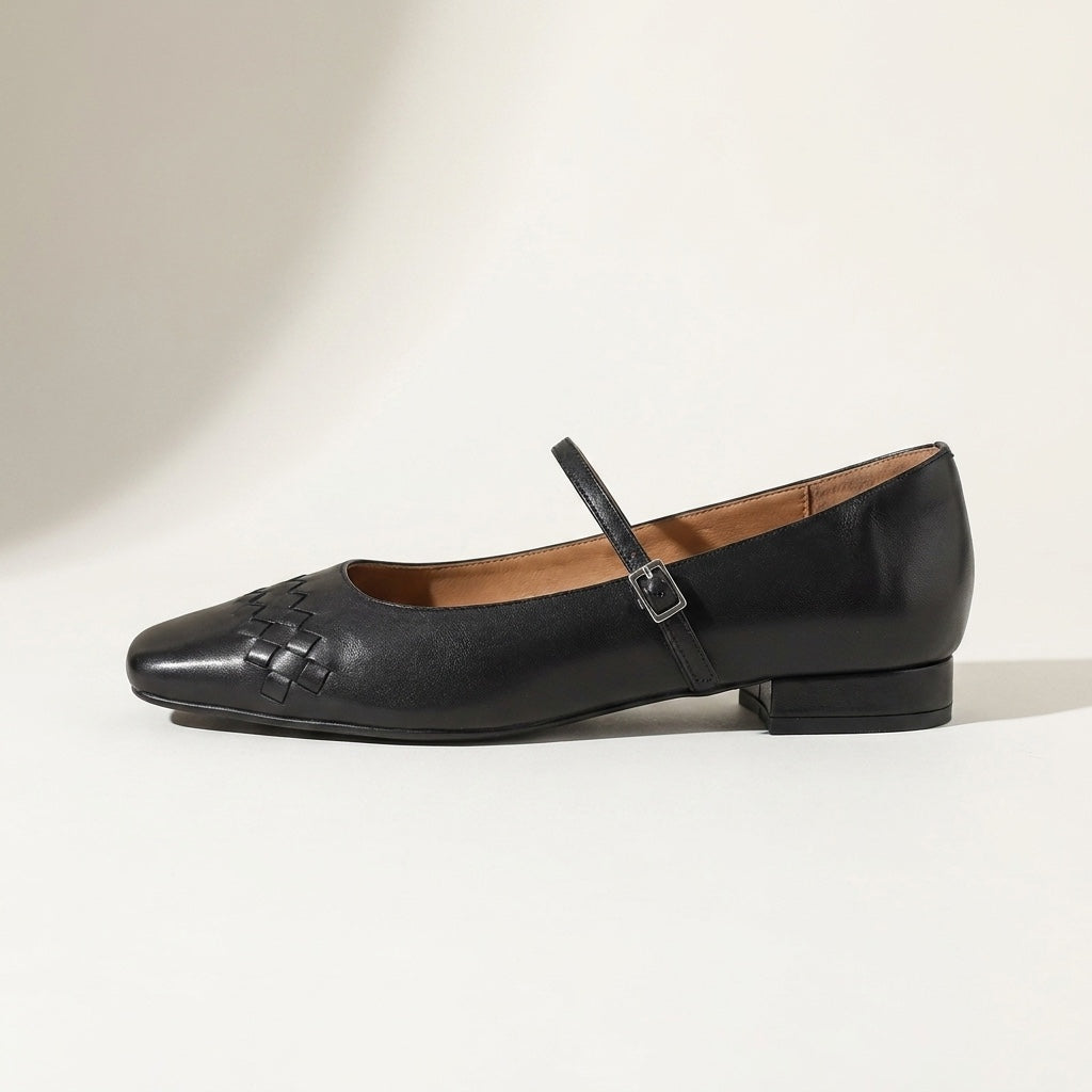 Damen Mary Jane Ballerinas mit geflochtener Struktur und eckiger Zehenpartie-Footwear for women-Alpenkind