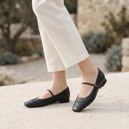 Damen Mary Jane Ballerinas mit geflochtener Struktur und eckiger Zehenpartie-Footwear for women-Alpenkind