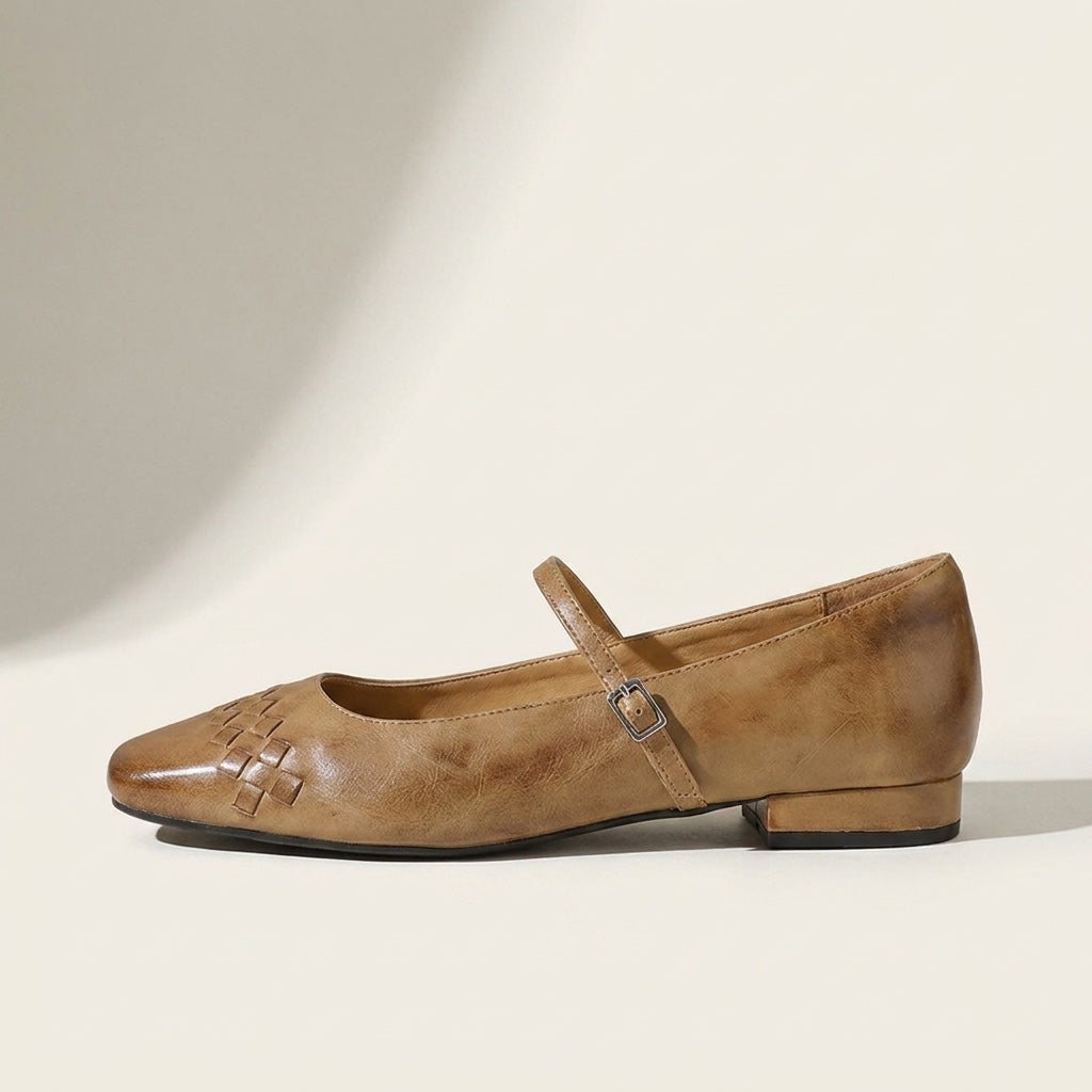 Damen Mary Jane Ballerinas mit geflochtener Struktur und eckiger Zehenpartie-Footwear for women-Alpenkind