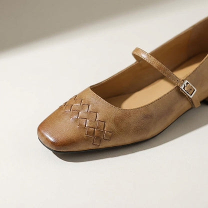 Damen Mary Jane Ballerinas mit geflochtener Struktur und eckiger Zehenpartie-Footwear for women-Alpenkind
