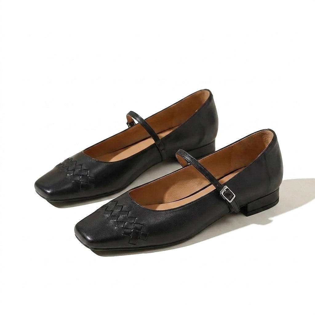 Damen Mary Jane Ballerinas mit geflochtener Struktur und eckiger Zehenpartie-Footwear for women-Alpenkind