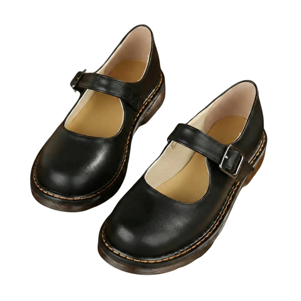 Damen-Mary-Jane-Halbschuhe mit Schnallenriemen und Kontrastnähten-Footwear for women-Alpenkind