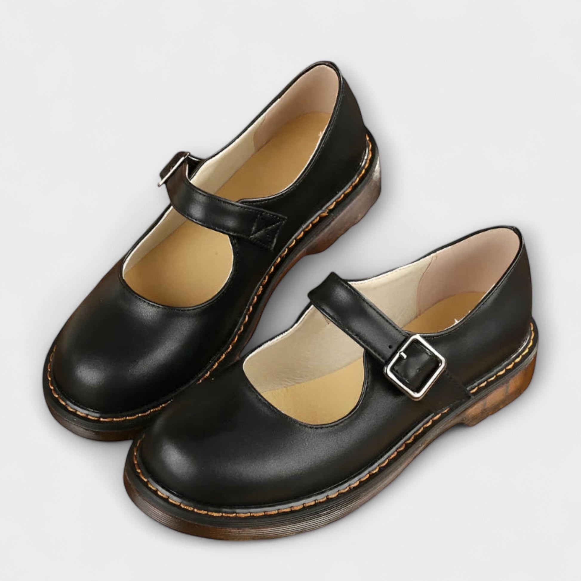 Damen-Mary-Jane-Halbschuhe mit Schnallenriemen und Kontrastnähten-Footwear for women-Alpenkind