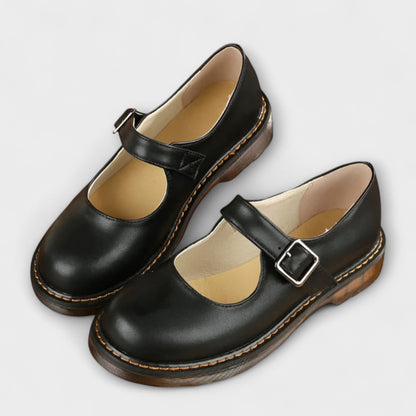 Damen-Mary-Jane-Halbschuhe mit Schnallenriemen und Kontrastnähten-Footwear for women-Alpenkind