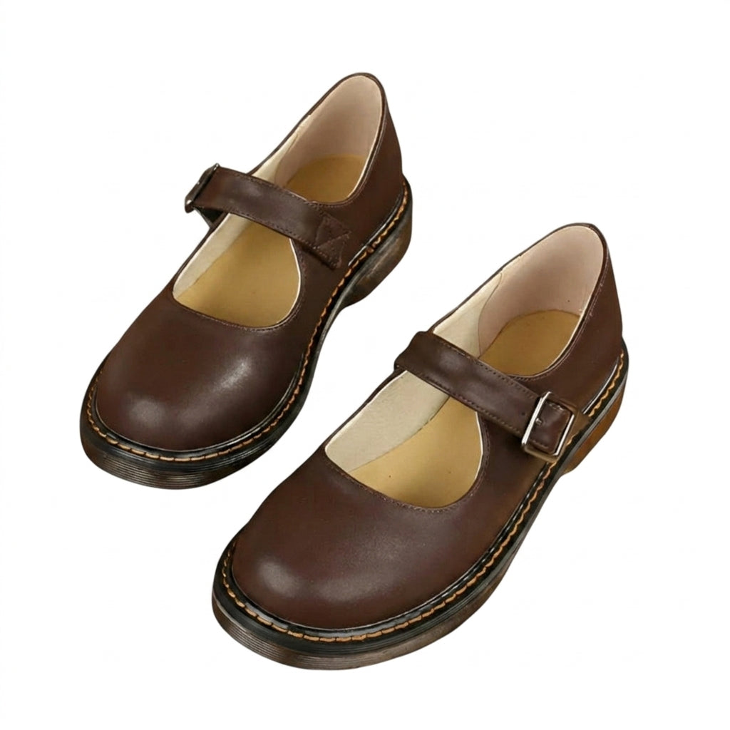 Damen-Mary-Jane-Halbschuhe mit Schnallenriemen und Kontrastnähten-Footwear for women-Alpenkind
