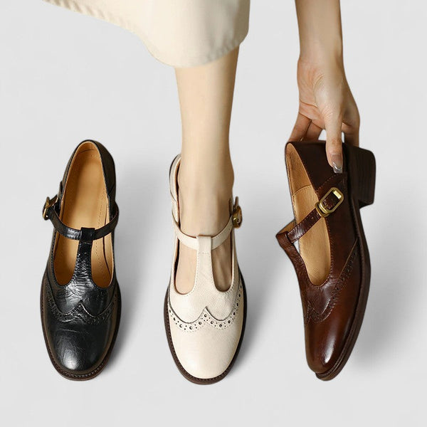 Damen Mary Jane Halbschuhe mit T-Riemen und Lochmuster-Footwear for women-Alpenkind