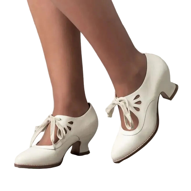 Damen Mary-Jane Pumps mit Schnürung und Cutout-Oberteil mit niedrigem Absatz-Footwear for women-Alpenkind