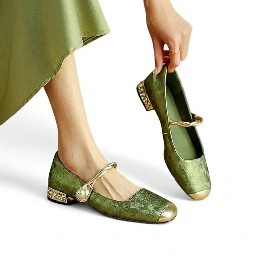 Damen-Mary-Jane-Schuhe mit floralem Muster und verzierten Blockabsätzen-Footwear for women-Alpenkind