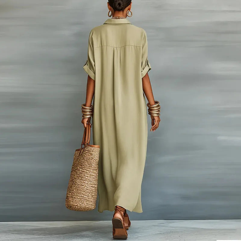 Damen Maxi-Hemdblusenkleid mit Knopfleiste-Maxi Dress-Alpenkind