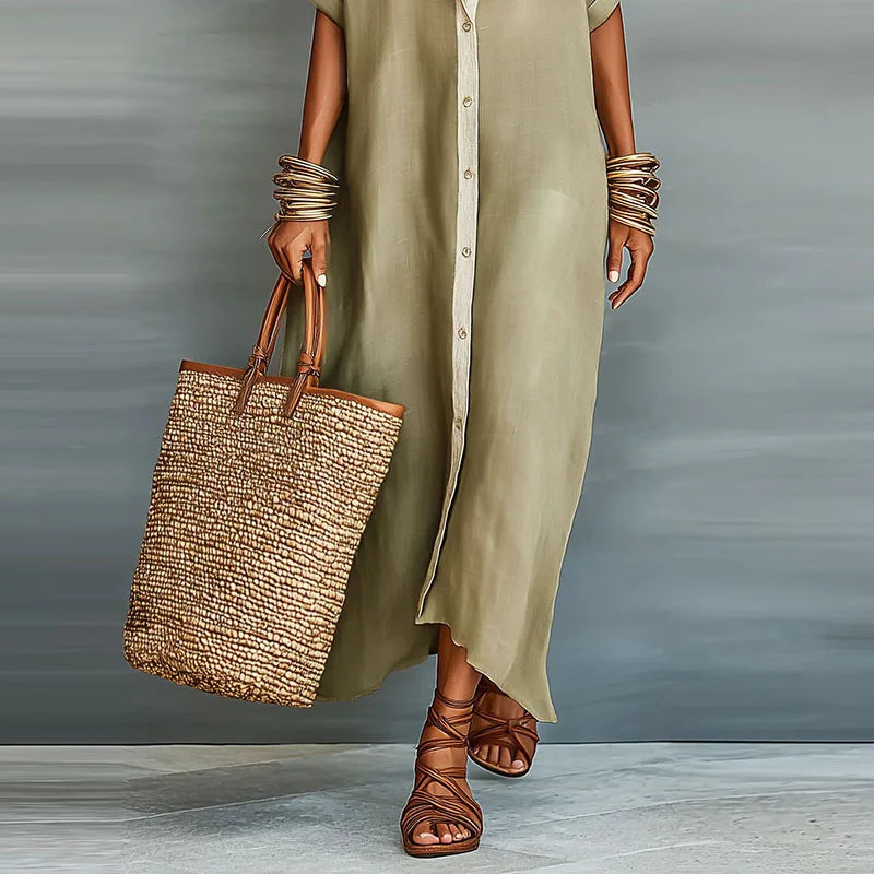 Damen Maxi-Hemdblusenkleid mit Knopfleiste-Maxi Dress-Alpenkind