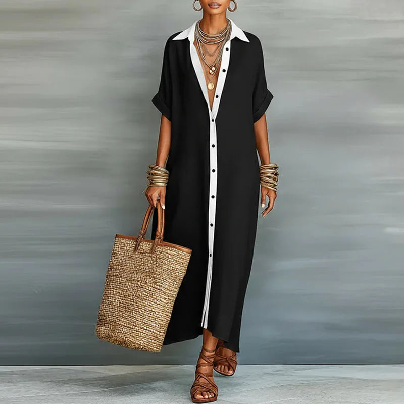 Damen Maxi-Hemdblusenkleid mit Knopfleiste-Maxi Dress-Alpenkind