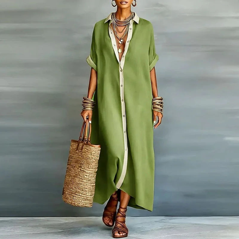 Damen Maxi-Hemdblusenkleid mit Knopfleiste-Maxi Dress-Alpenkind