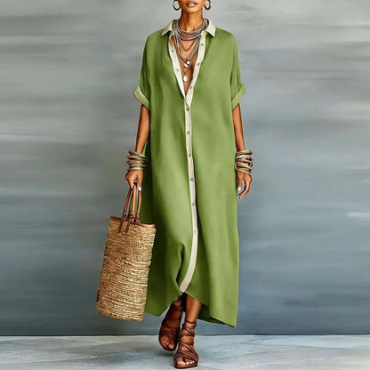 Damen Maxi-Hemdblusenkleid mit Knopfleiste-Maxi Dress-Alpenkind