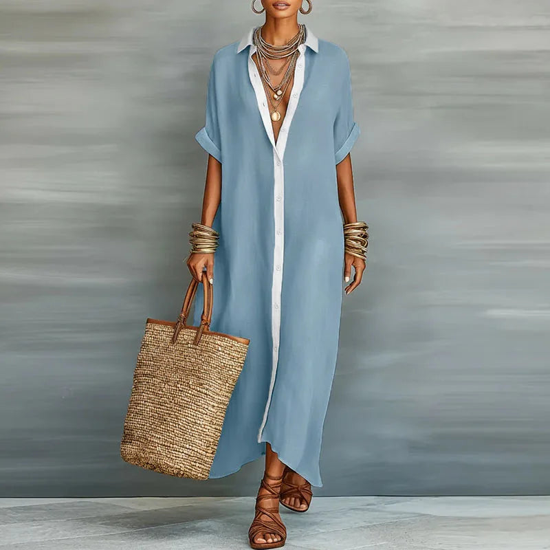 Damen Maxi-Hemdblusenkleid mit Knopfleiste-Maxi Dress-Alpenkind