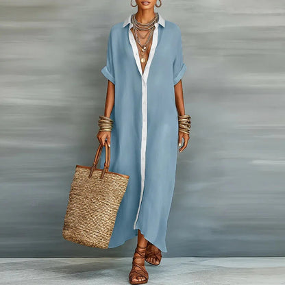 Damen Maxi-Hemdblusenkleid mit Knopfleiste-Maxi Dress-Alpenkind