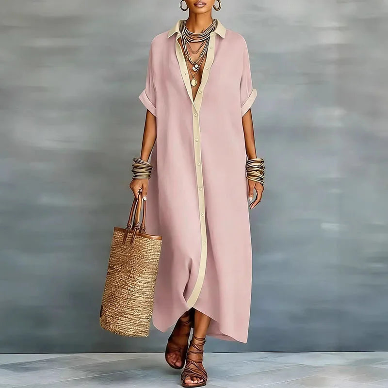 Damen Maxi-Hemdblusenkleid mit Knopfleiste-Maxi Dress-Alpenkind