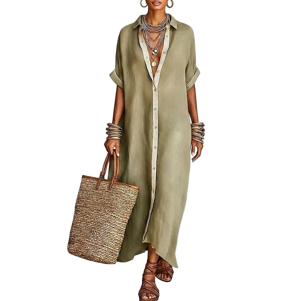 Damen Maxi-Hemdblusenkleid mit Knopfleiste-Maxi Dress-Alpenkind