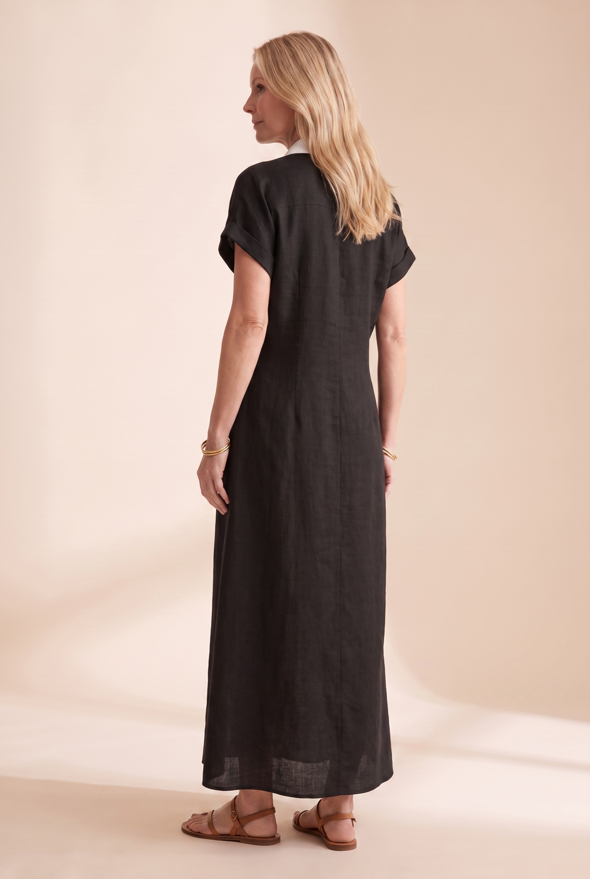 Damen Maxi-Hemdblusenkleid mit kurzen Ärmeln-Maxi Dress-Alpenkind