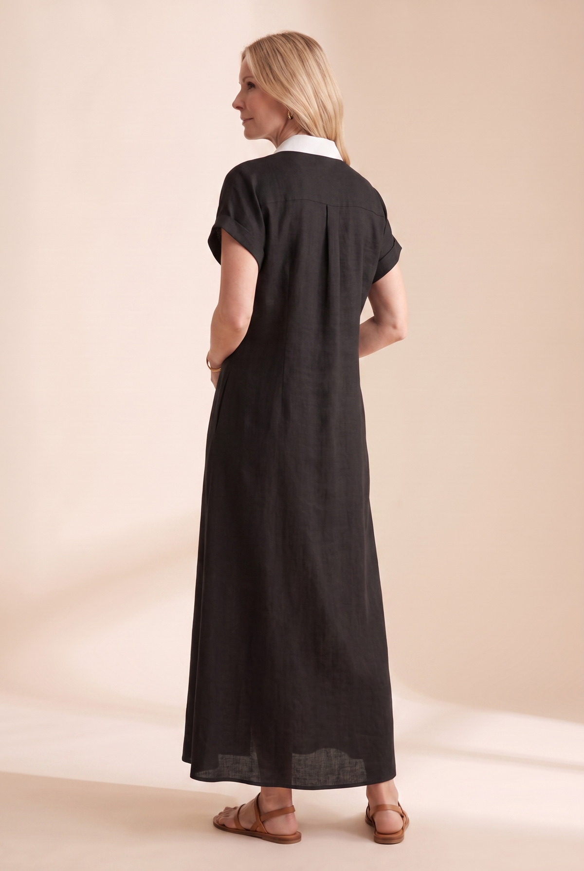 Damen Maxi-Hemdblusenkleid mit kurzen Ärmeln-Maxi Dress-Alpenkind