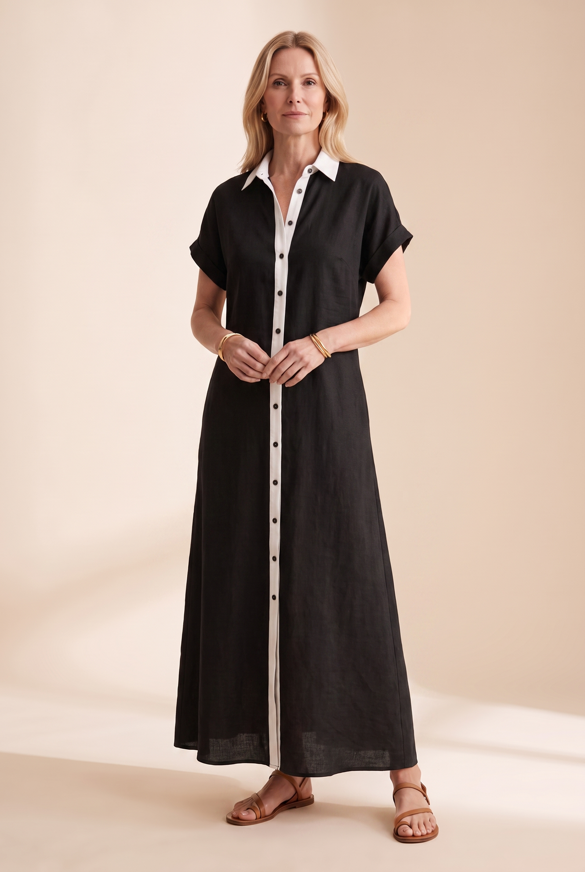 Damen Maxi-Hemdblusenkleid mit kurzen Ärmeln-Maxi Dress-Alpenkind