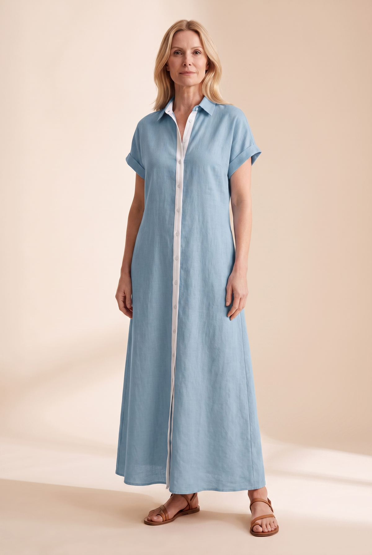 Damen Maxi-Hemdblusenkleid mit kurzen Ärmeln-Maxi Dress-Alpenkind
