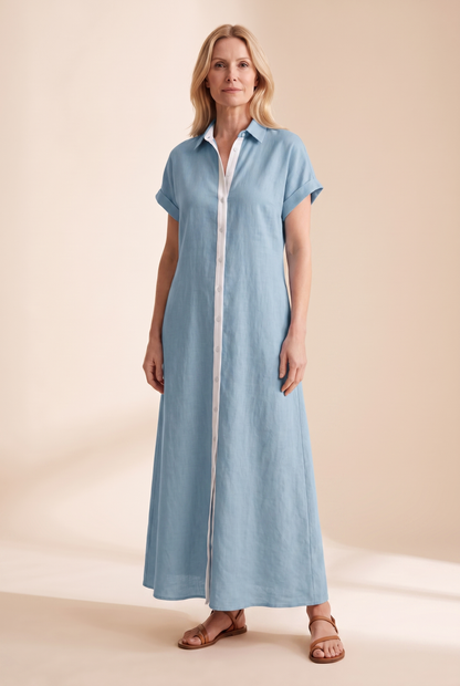 Damen Maxi-Hemdblusenkleid mit kurzen Ärmeln-Maxi Dress-Alpenkind