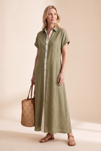 Damen Maxi-Hemdblusenkleid mit kurzen Ärmeln-Maxi Dress-Alpenkind