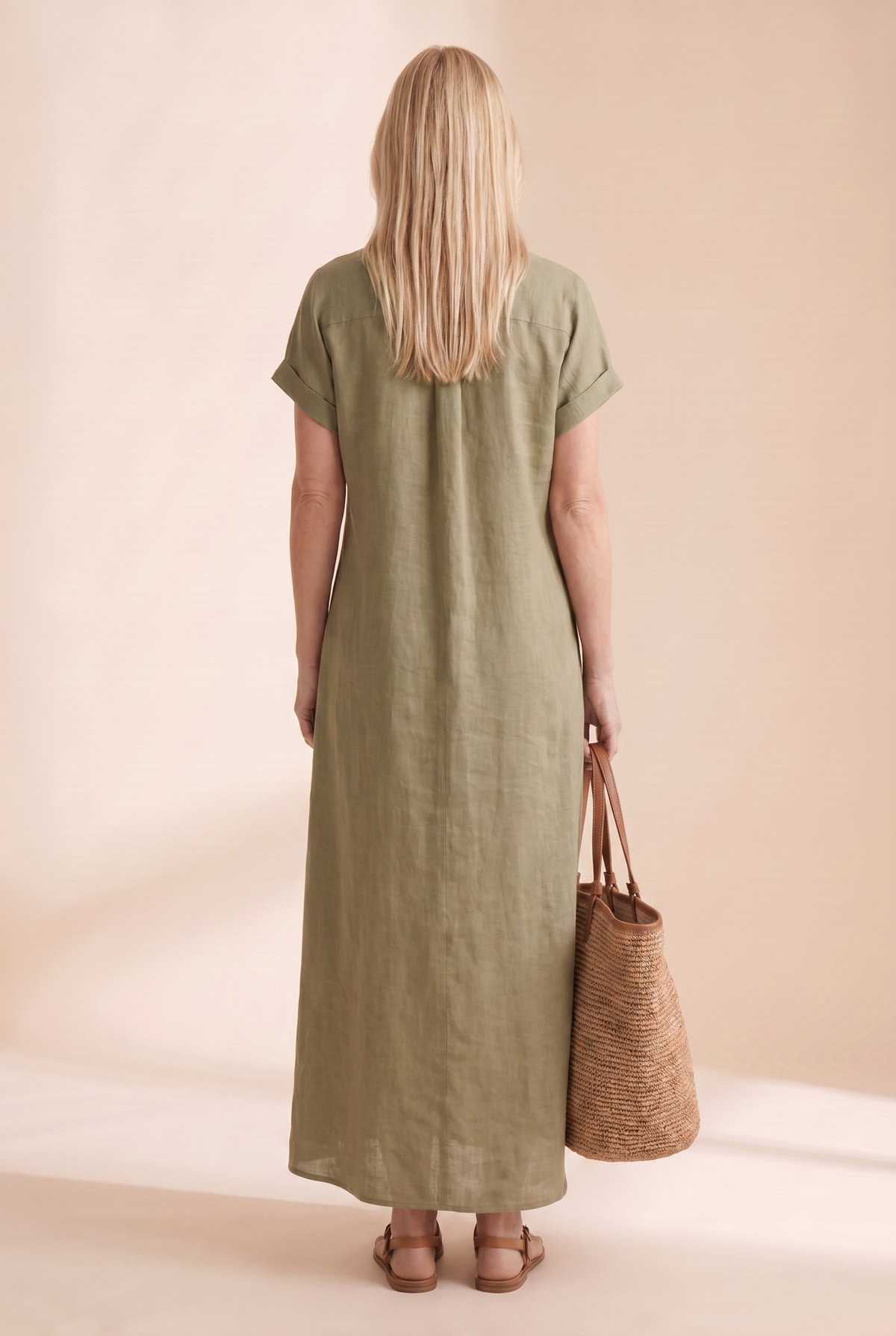 Damen Maxi-Hemdblusenkleid mit kurzen Ärmeln-Maxi Dress-Alpenkind