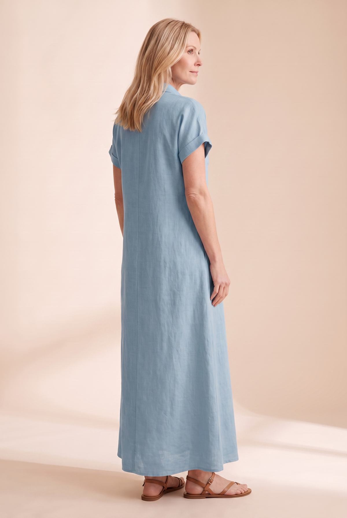 Damen Maxi-Hemdblusenkleid mit kurzen Ärmeln-Maxi Dress-Alpenkind