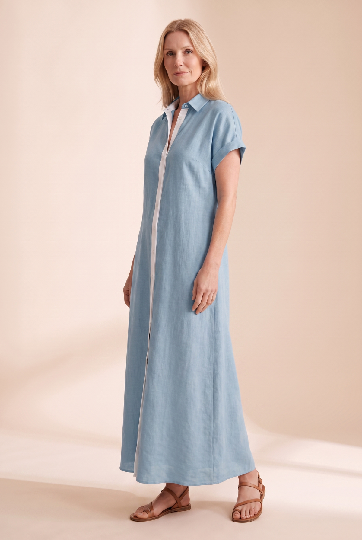 Damen Maxi-Hemdblusenkleid mit kurzen Ärmeln-Maxi Dress-Alpenkind
