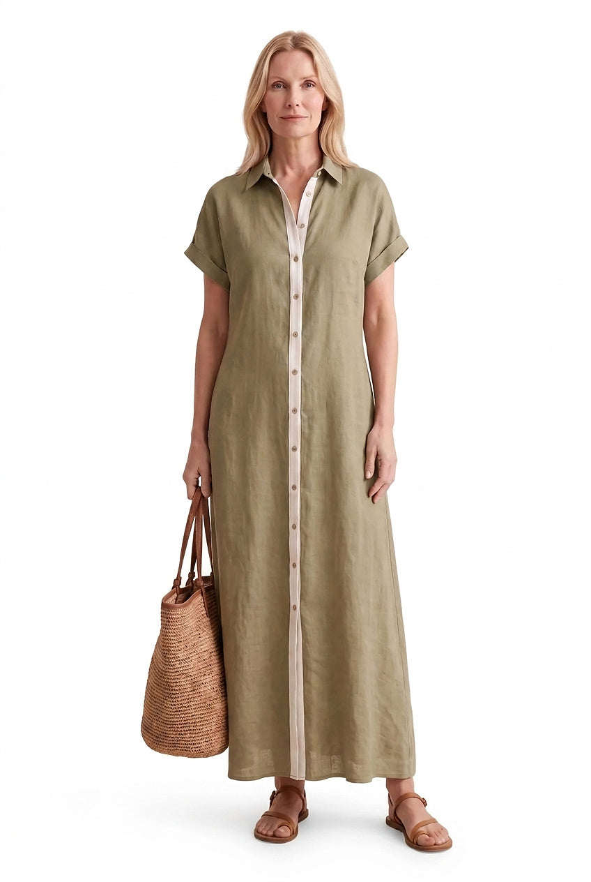 Damen Maxi-Hemdblusenkleid mit kurzen Ärmeln-Maxi Dress-Alpenkind