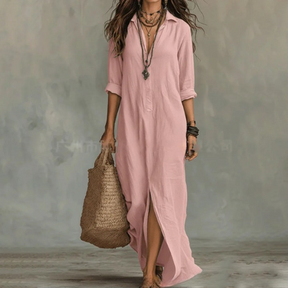 Damen Maxi-Hemdblusenkleid mit langen Ärmeln und Knopfleiste-Maxi Dress-Alpenkind