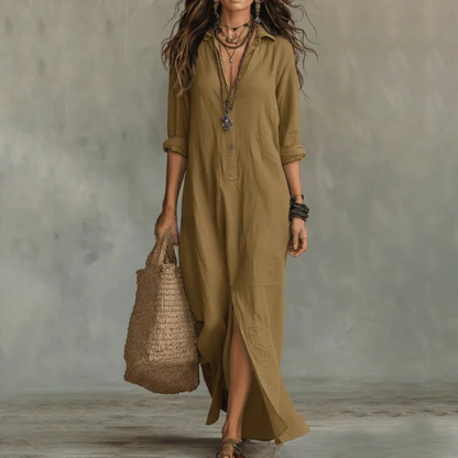 Damen Maxi-Hemdblusenkleid mit langen Ärmeln und Knopfleiste-Maxi Dress-Alpenkind
