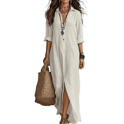 Damen Maxi-Hemdblusenkleid mit langen Ärmeln und Knopfleiste-Maxi Dress-Alpenkind