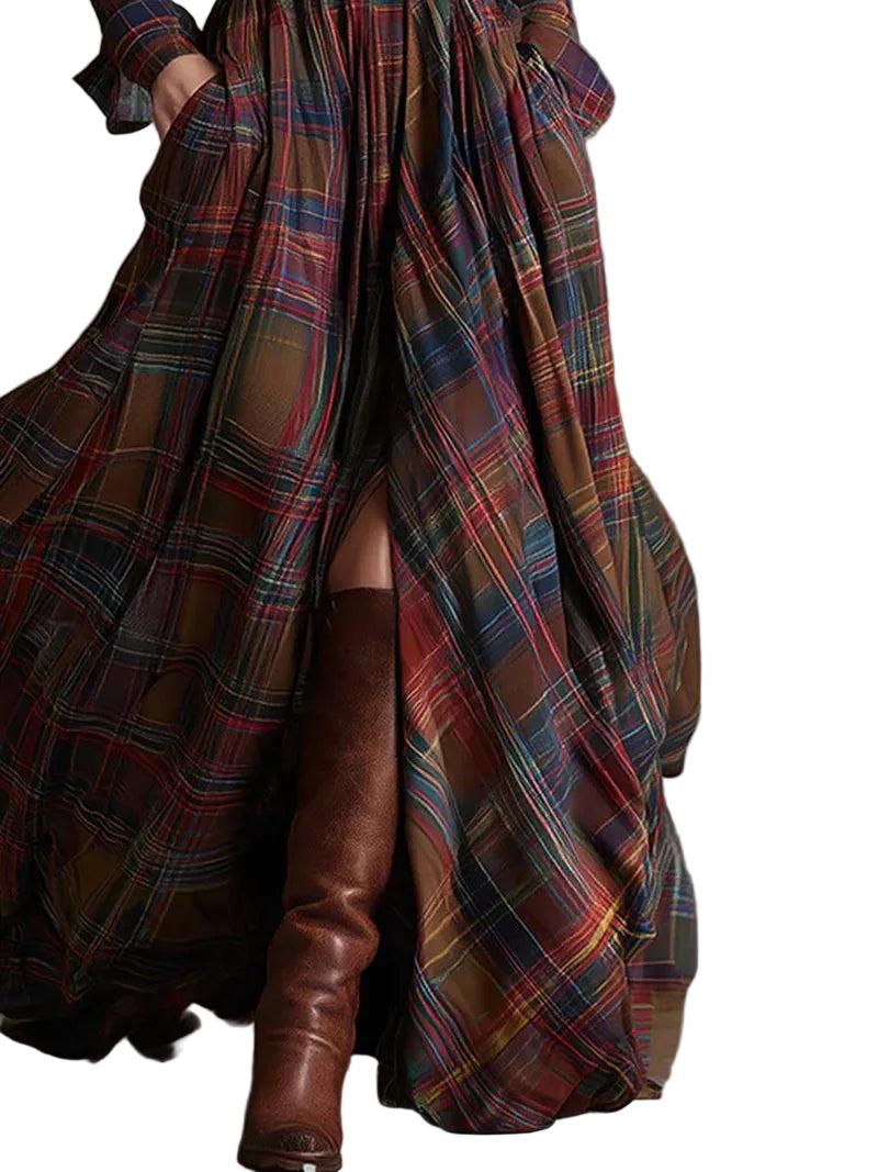 Damen Maxi-Hemdkleid im Karomuster mit Gürtel-Maxi Dress-Alpenkind