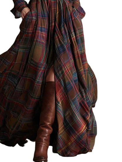 Damen Maxi-Hemdkleid im Karomuster mit Gürtel-Maxi Dress-Alpenkind