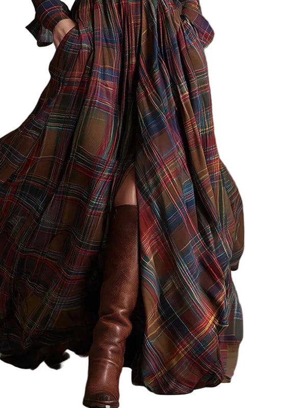 Damen Maxi-Hemdkleid im Karomuster mit Gürtel-Maxi Dress-Alpenkind