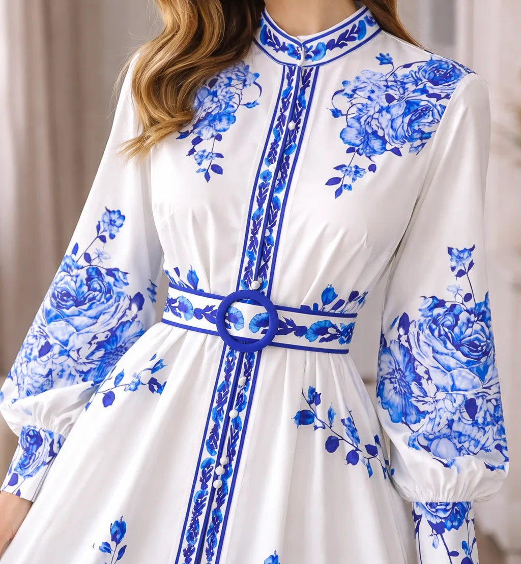 Damen-Maxi-Hemdkleid mit Blumenmuster-Maxi Dress-Alpenkind