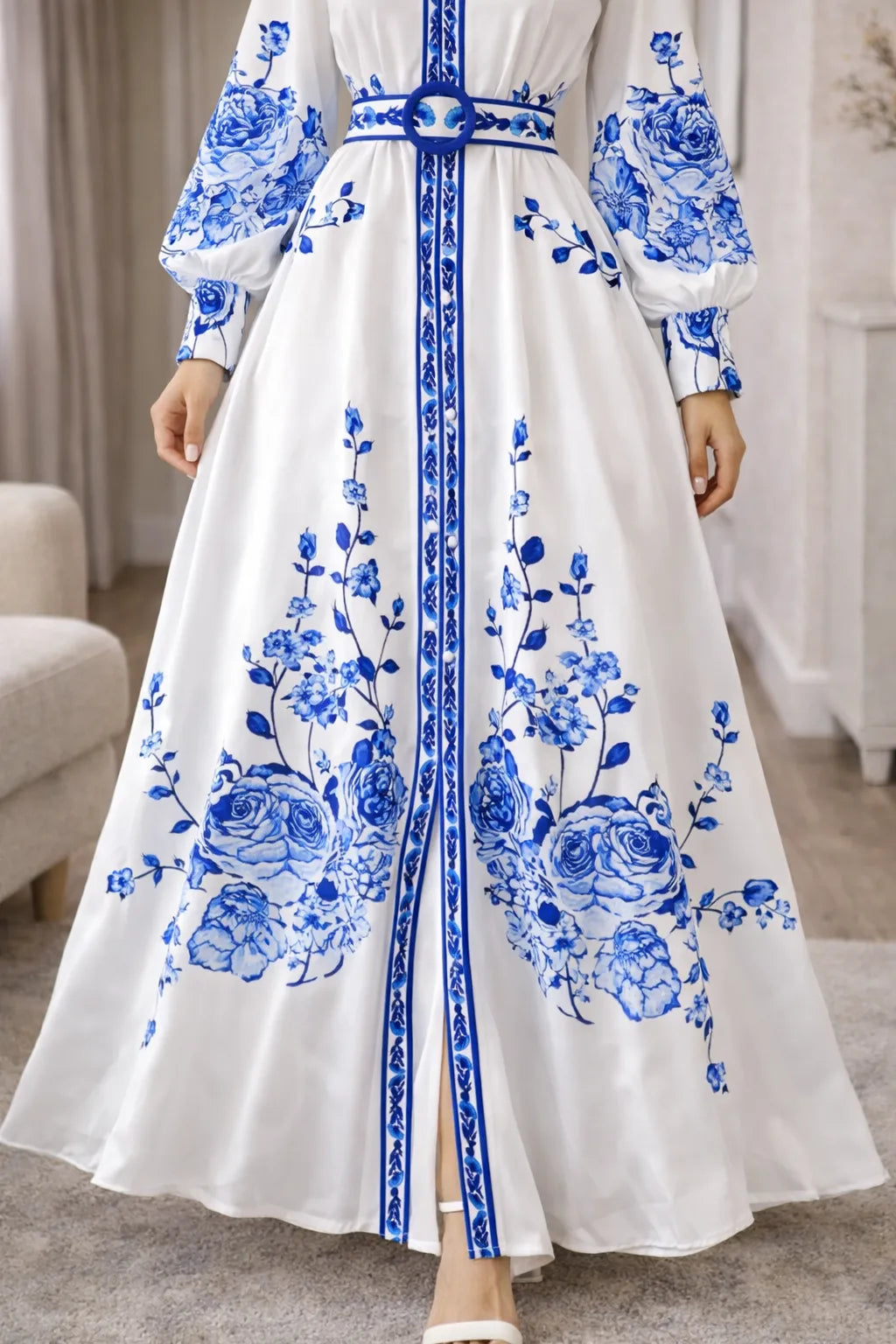 Damen-Maxi-Hemdkleid mit Blumenmuster-Maxi Dress-Alpenkind