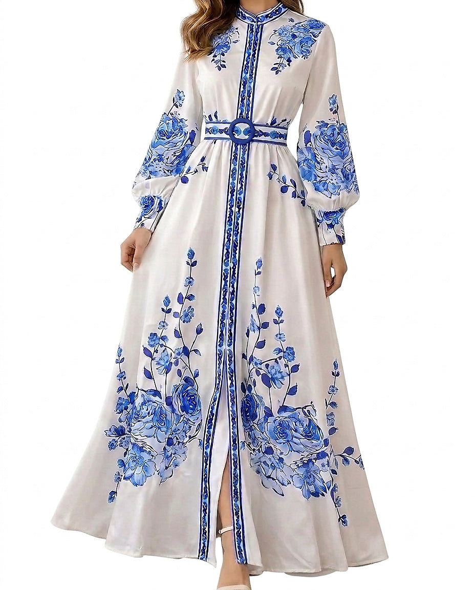 Damen-Maxi-Hemdkleid mit Blumenmuster-Maxi Dress-Alpenkind