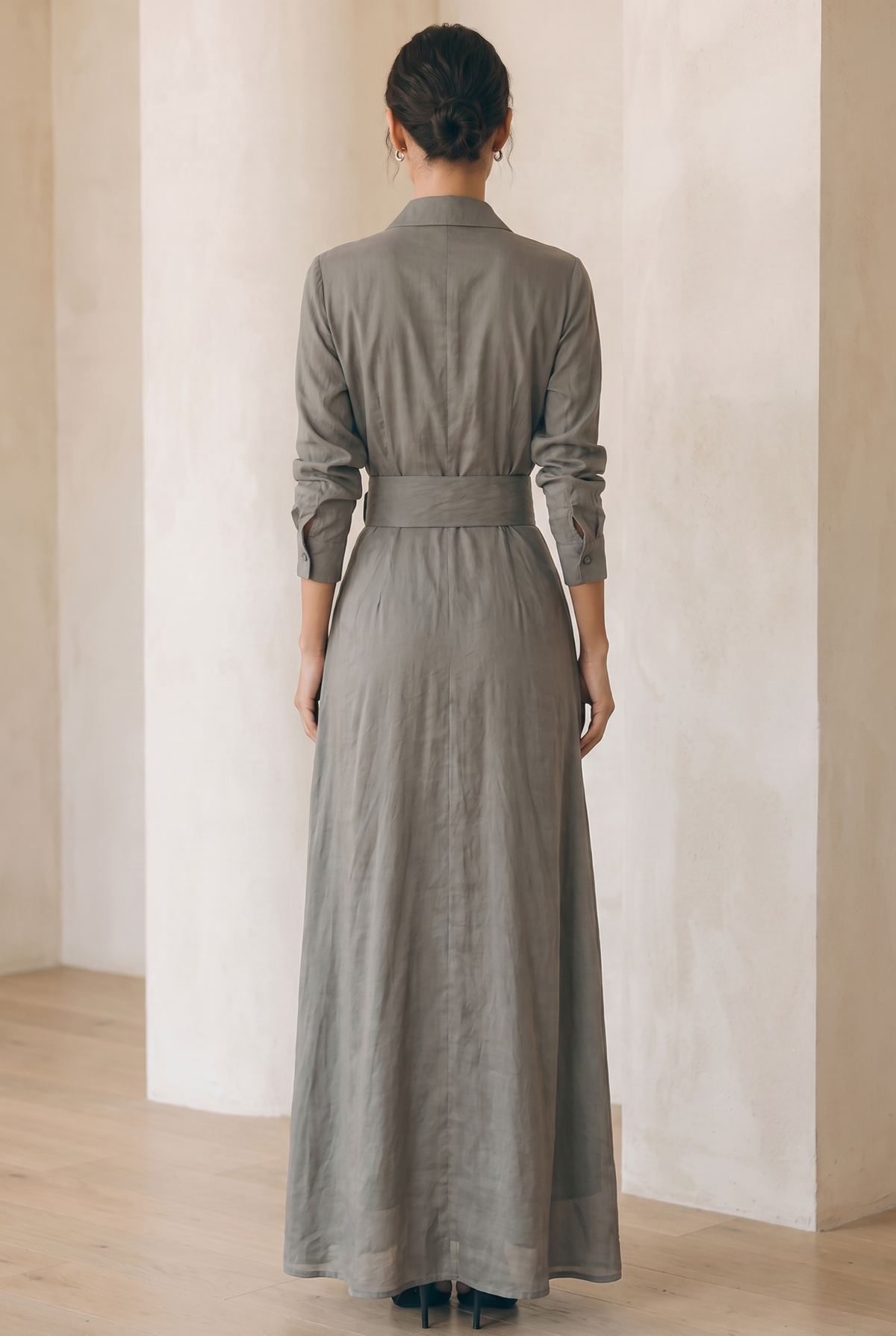 Damen-Maxi-Hemdkleid mit Reverskragen und langen Ärmeln-Maxi Dress-Alpenkind