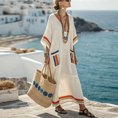 Damen-Maxi-Kaftankleid mit aufgesetzten Taschen-Maxi Dress-Alpenkind