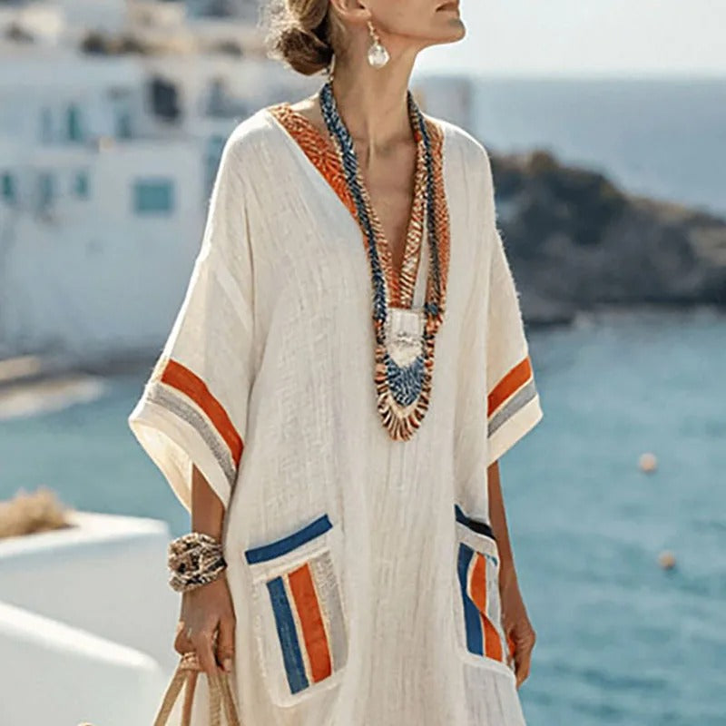 Damen-Maxi-Kaftankleid mit aufgesetzten Taschen-Maxi Dress-Alpenkind