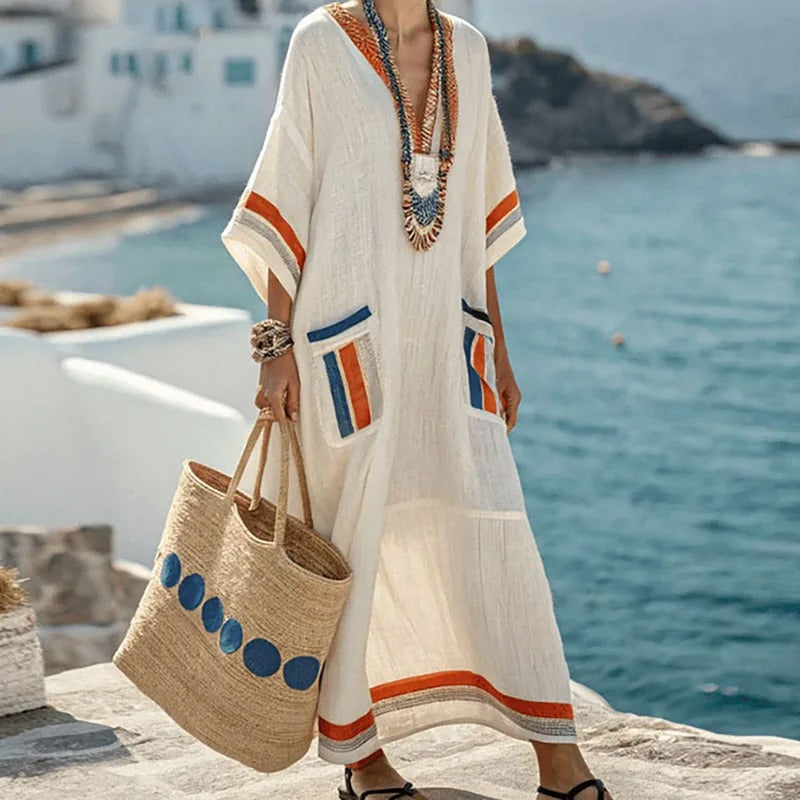 Damen-Maxi-Kaftankleid mit aufgesetzten Taschen-Maxi Dress-Alpenkind