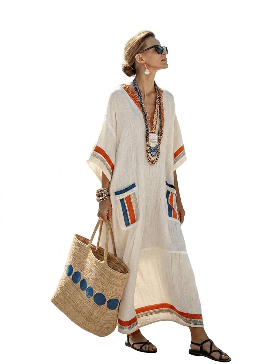 Damen-Maxi-Kaftankleid mit aufgesetzten Taschen-Maxi Dress-Alpenkind