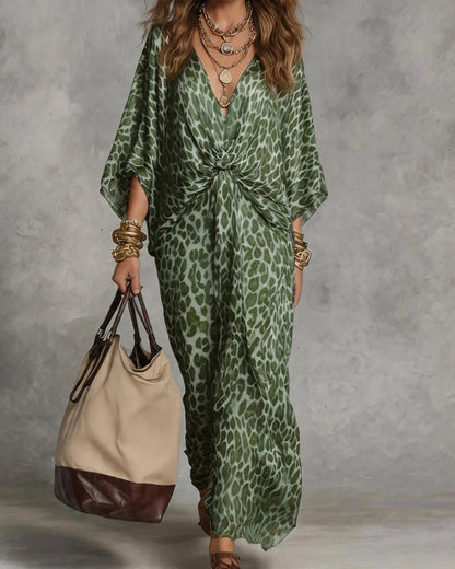 Damen-Maxikleid mit Animal-Print und Drapierung-Maxi Dress-Alpenkind