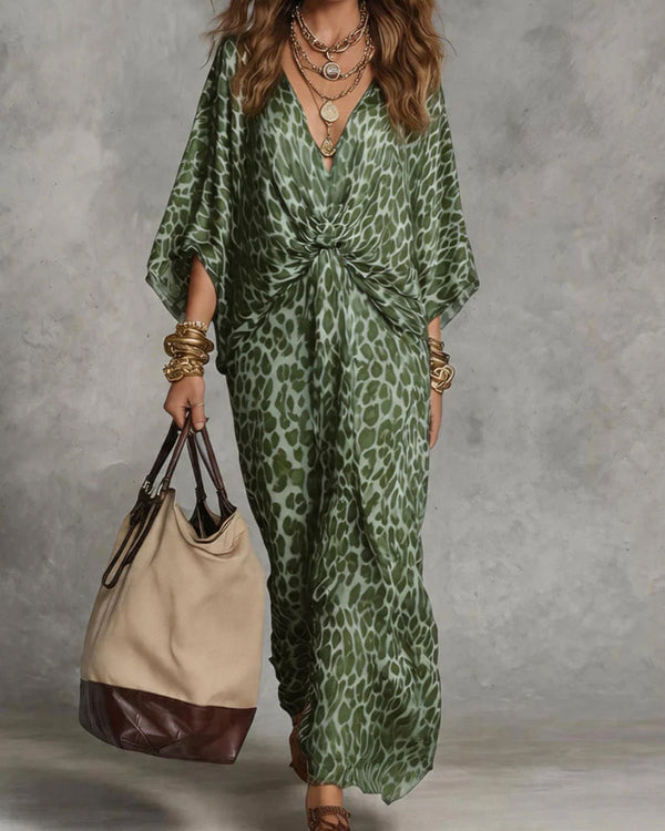 Damen-Maxikleid mit Animal-Print und Drapierung-Maxi Dress-Alpenkind