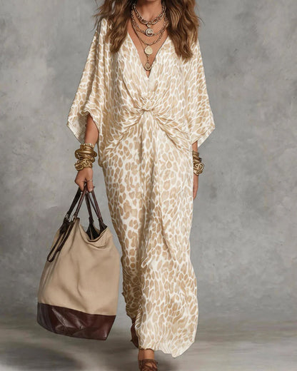 Damen-Maxikleid mit Animal-Print und Drapierung-Maxi Dress-Alpenkind