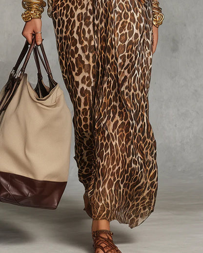 Damen-Maxikleid mit Animal-Print und Drapierung-Maxi Dress-Alpenkind